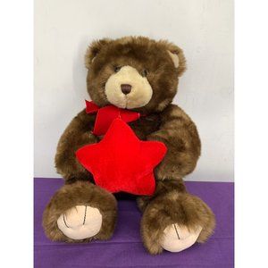 Gund Brown Bear with Red Bow Red Plush Star 12” Sitting #46408 080786